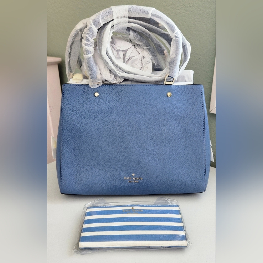 Kate Spade Blue Shoulder Bag with Striped Pouch